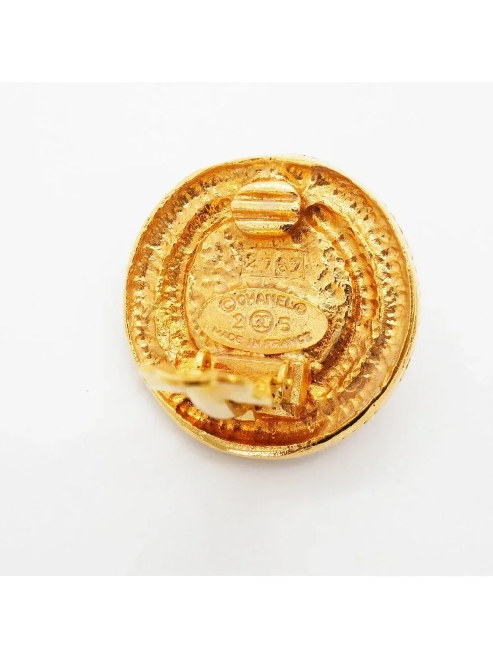 Chanel Earrings Vintage Round Circle Gold Plated Faux Pearl